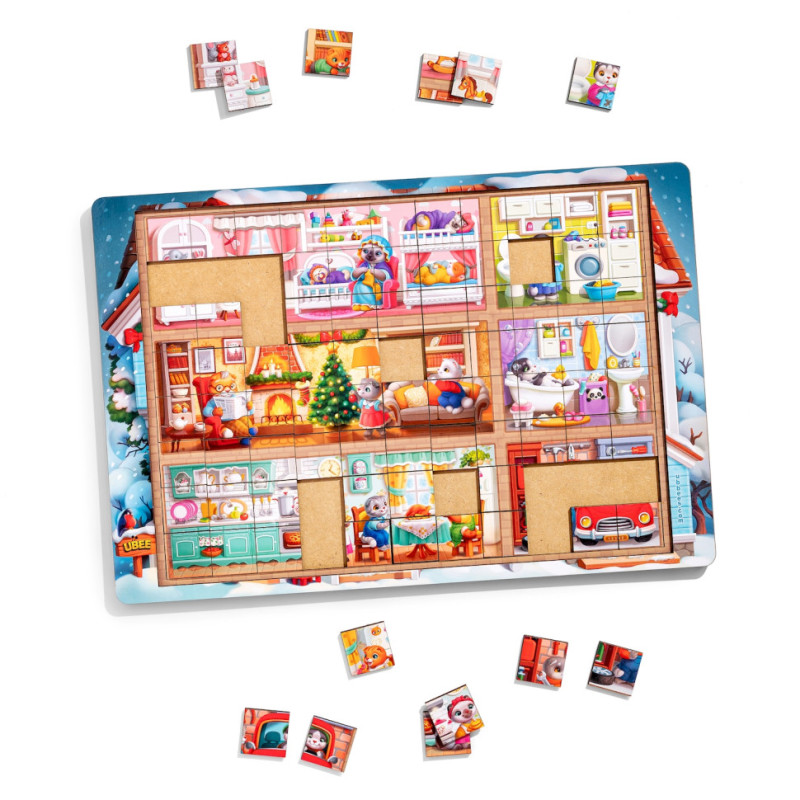 Пазл дитячий дерев'яний "Котячий будинок" (ПСД249) PSD249, 176 елементів