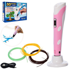 3D ручка з LED екраном AK0010, 19см, тип філаменту(пластик)-PLA, на акумуляторі, USB-шнур Рожевий