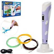 3D ручка з LED екраном AK0010, 19см, тип філаменту(пластик)-PLA, на акумуляторі, USB-шнур Фіолетовий