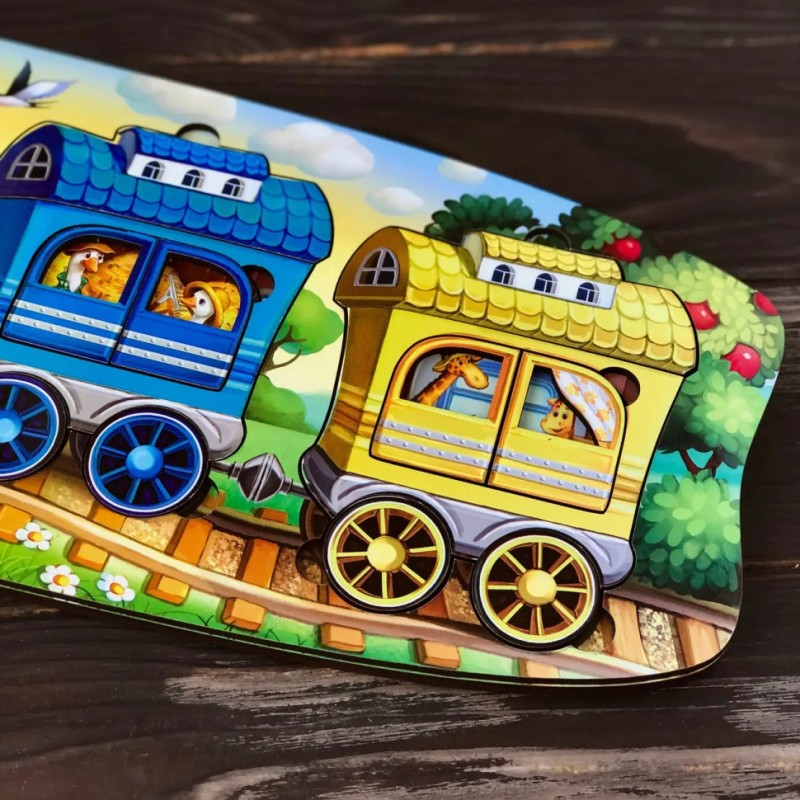 Дерев'яний сортер "Веселий паровозик-3 вагони" Ubumblebees (ПСФ019) PSF019 пазл-вкладиш