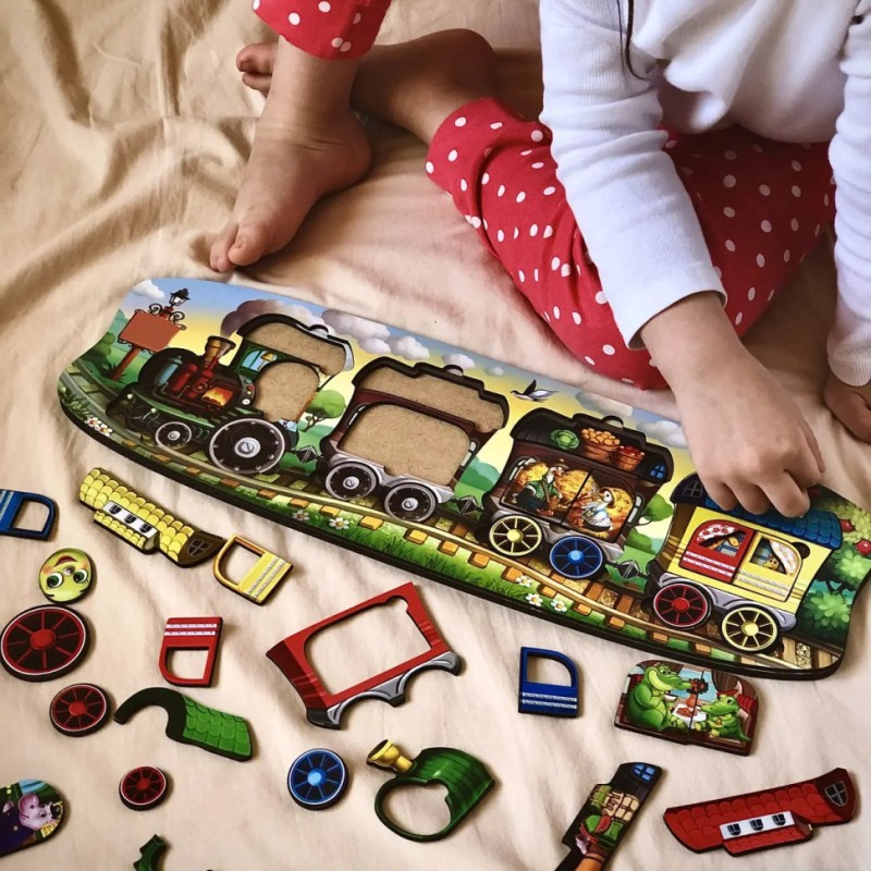 Дерев'яний сортер "Веселий паровозик-3 вагони" Ubumblebees (ПСФ019) PSF019 пазл-вкладиш