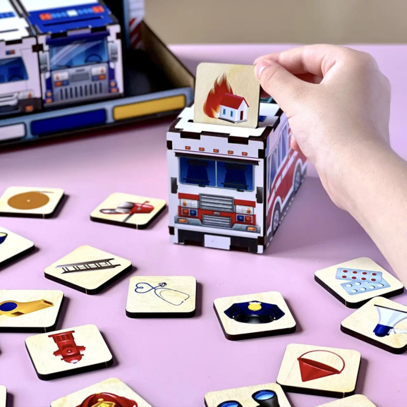 Дерев'яна настільна гра "Службовий транспорт" Ubumblebees (ПСФ027) PSF027 сортер-комодик