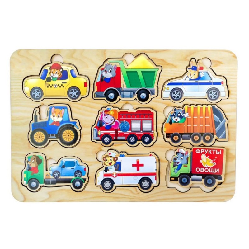 Дерев'яний пазл-вкладиш "Транспорт" Ubumblebees (ПСД130) PSD130, 9 елементів