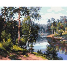 Картина по номерам "Живописное озеро в лесу" BS51969, 40x50 см