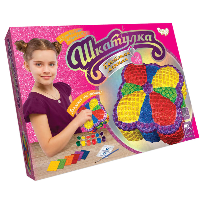 Шкатулка своїми руками Блискуча мозаїка SHR-01-2 для оформлення інтер'єру Рожевий