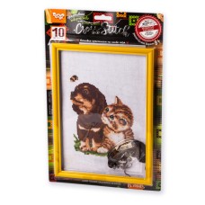 Набір для вишивання хрестиком на канві "Кіт із собачкою" VKB-01-13, 10 кольорів ниток