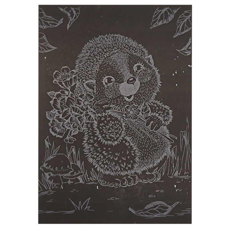 Гравюра А5 "Їжачок із квітами" ГрА5с-15 економ-варіант у пакеті 21 х 14,8 см