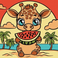 Картина за номерами "Жираф і кавун" ©art_selena_ua KHO1241, 25х25 см