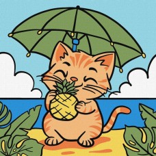 Картина за номерами "Котик і ананас" ©art_selena_ua KHO1243, 25х25 см