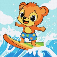Картина за номерами "Літо. Ведмедик ловить хвилю" ©art_selena_ua KHO1250, 25х25 см