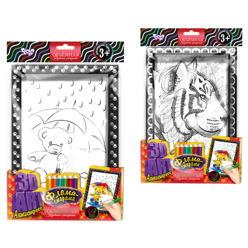 Картинка розмальовка 3D "ART" 3DA-01-01, 6 видів Ведмедик-Тигр