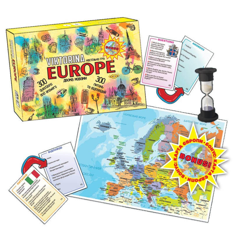 Дитяча настільна гра "Вікторина ЄВРОПА" MKP0904 правила гри рос. і укр. мовою