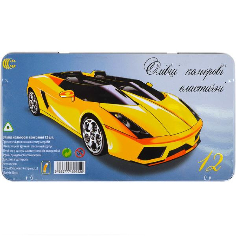 Олівець 12 кольорів CRМ555-12 Metal elastico "С" Машинка