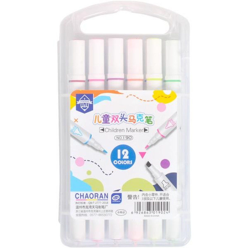 Фломастер двосторонній 12 кольорів "Children Marker" 190-12 у пластиковій боксі222