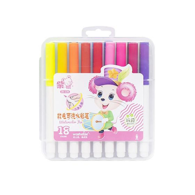 Фломастер - пензлик "Water color pen" 18 кольорів 228-18 у пластиковому боксі Рожевий