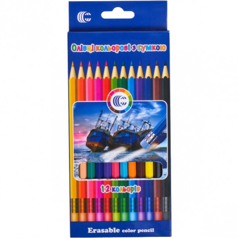 Дитячі еластичні олівці для малювання з гумкою CR-777L 12 кольорів