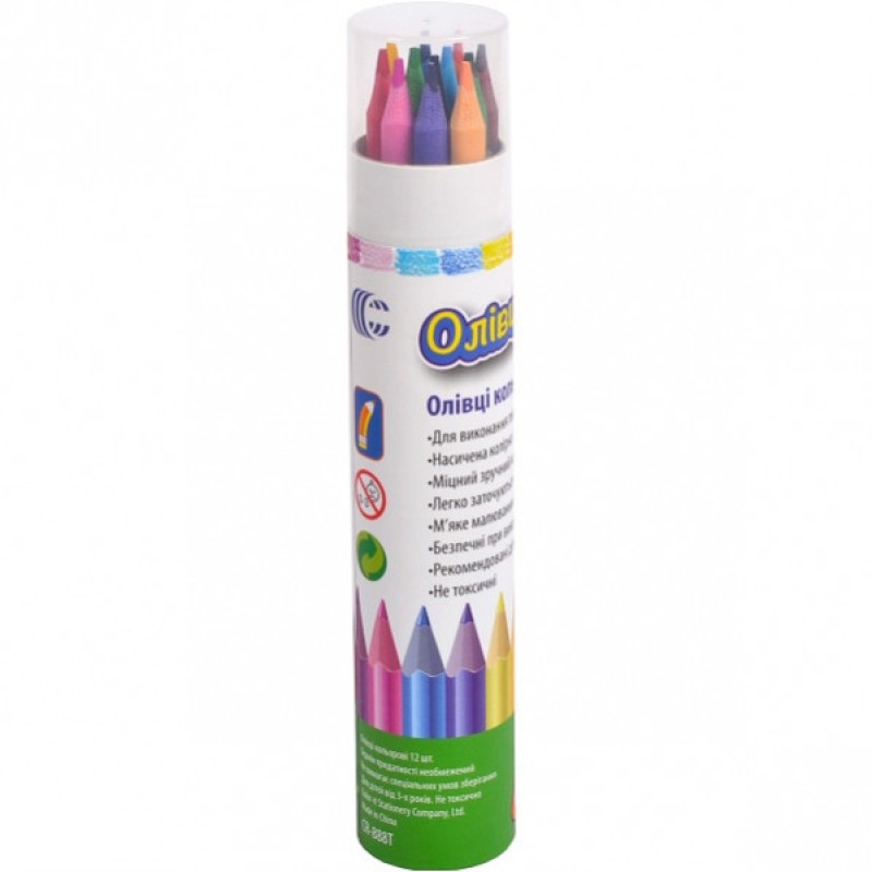 Дитячі еластичні олівці для малювання CR888-T, 12 кольорів в тубусі