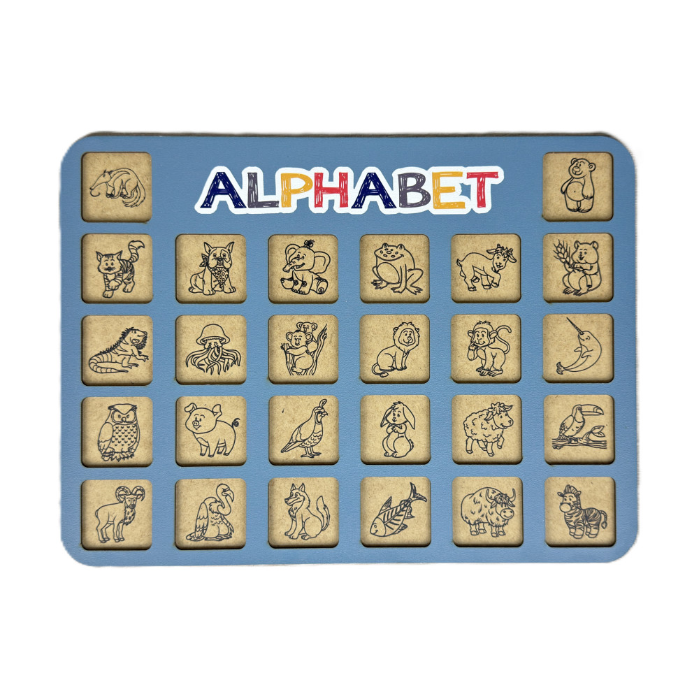 Дерев'яна абетка-вкладиш англійська "ALPHABET" 3240-03-002 синя 29х39 см — фото 3