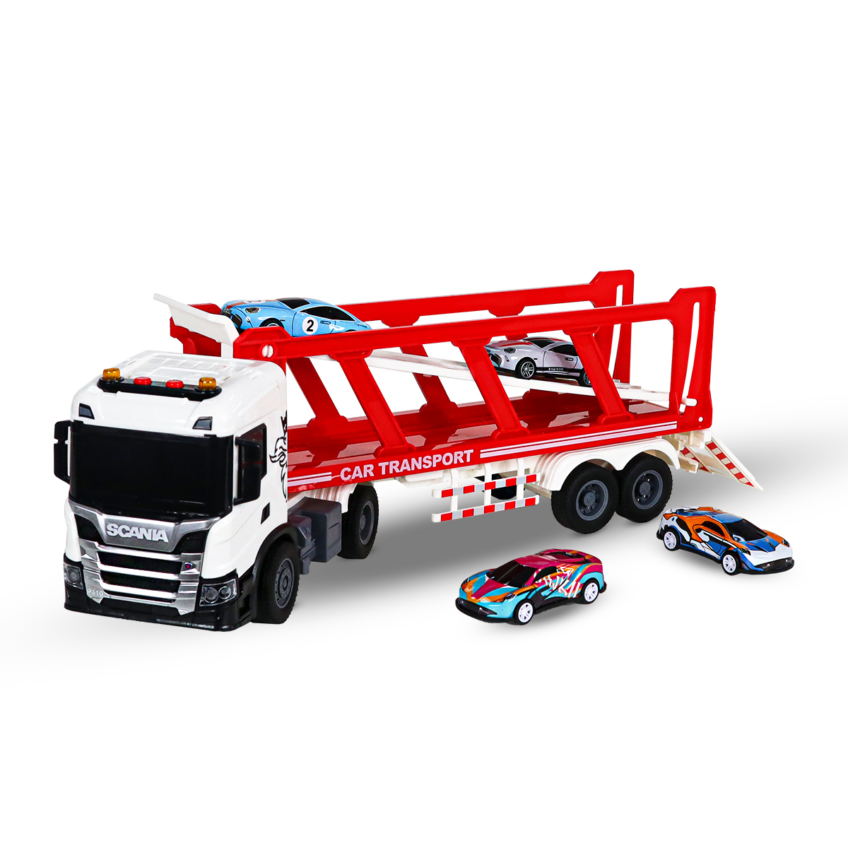 Игровой набор серии "Large Truck" – Автоперевозчик Scania (автоперевозчик, 4 машины, свет, звук) — фото 12