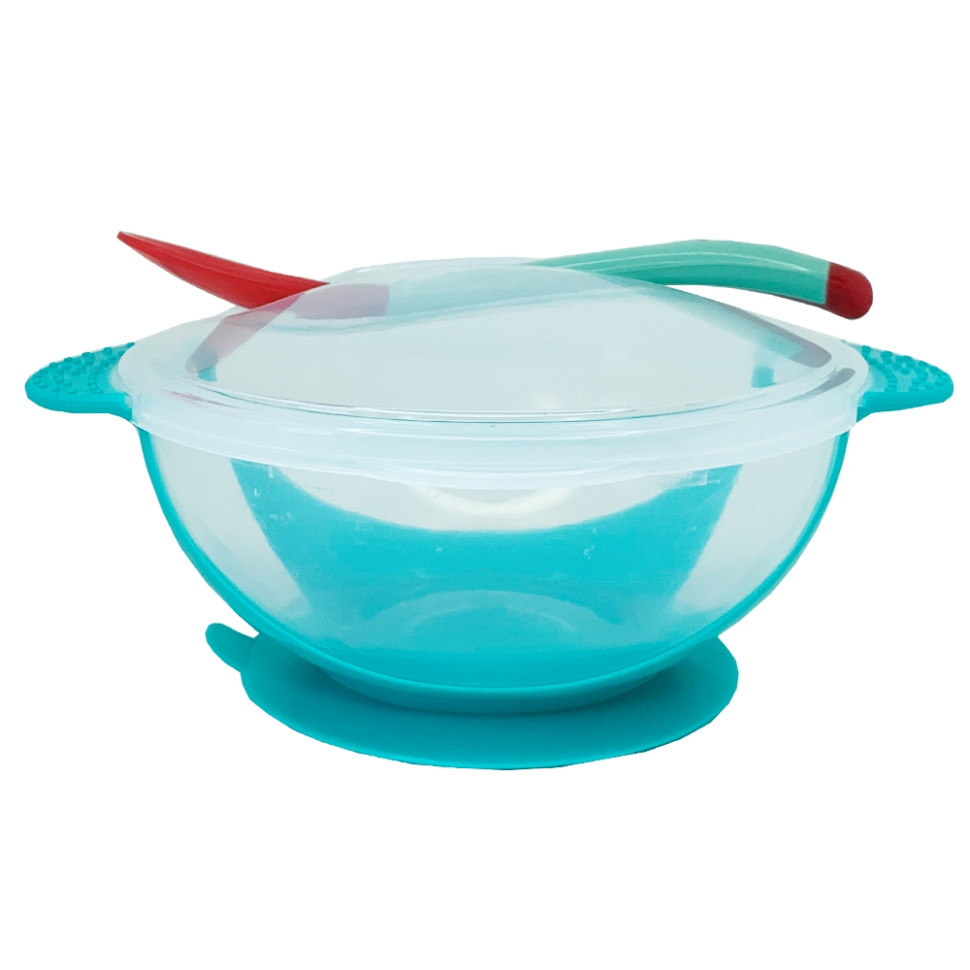 Тарілка на присосці прозора MGZ-0100(Turquoise) з термоложкою та кришкою — фото 3