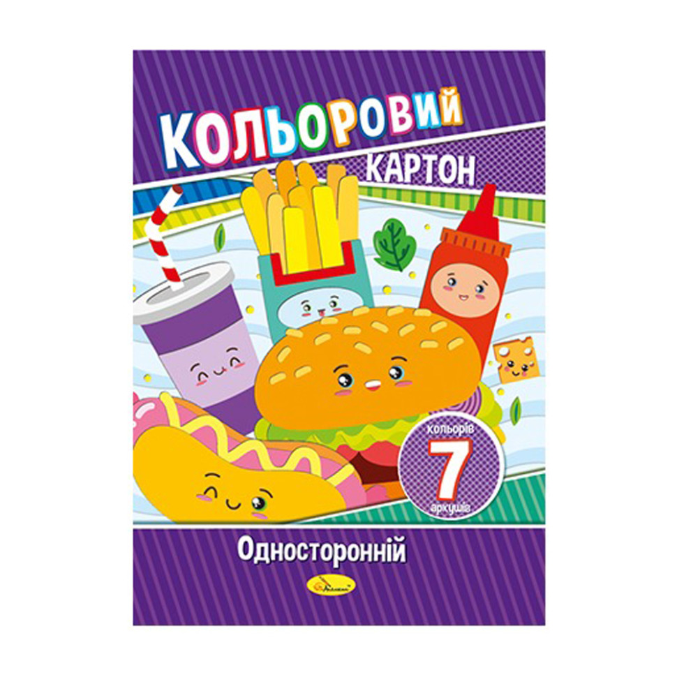 Набір кольорового картону А4 АП-1101, 7 аркушів 230 г/м2 Вид 1