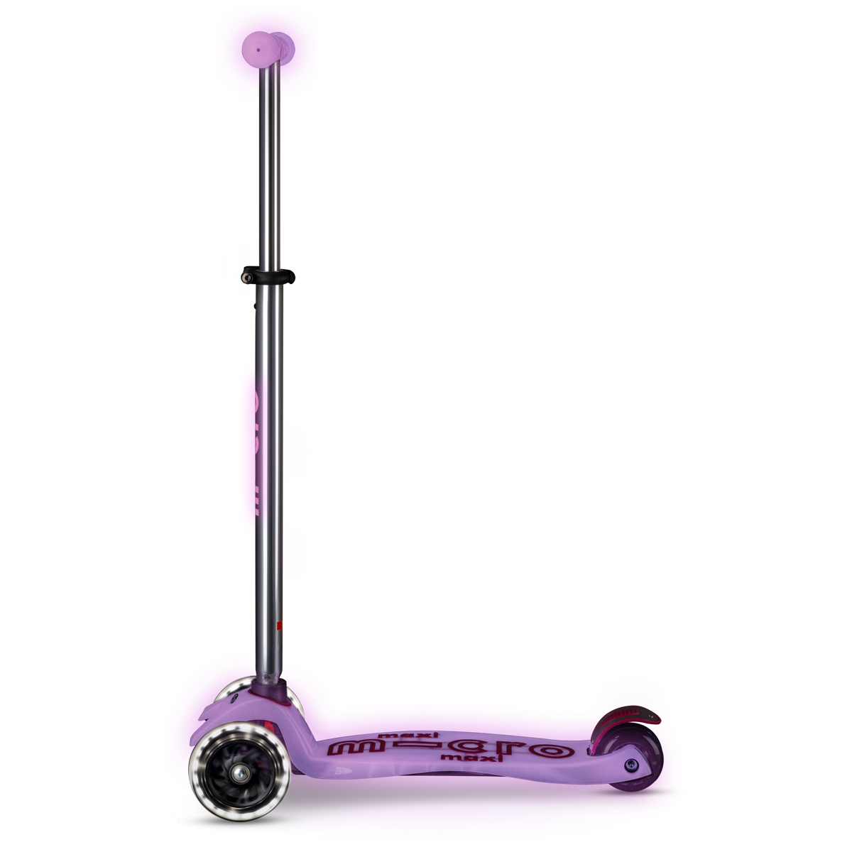 Самокат Micro серии "Maxi Deluxe Glow LED" - Сияюще-Пурпурный (до 50 kg, 3-х колесный, свет) — фото 4
