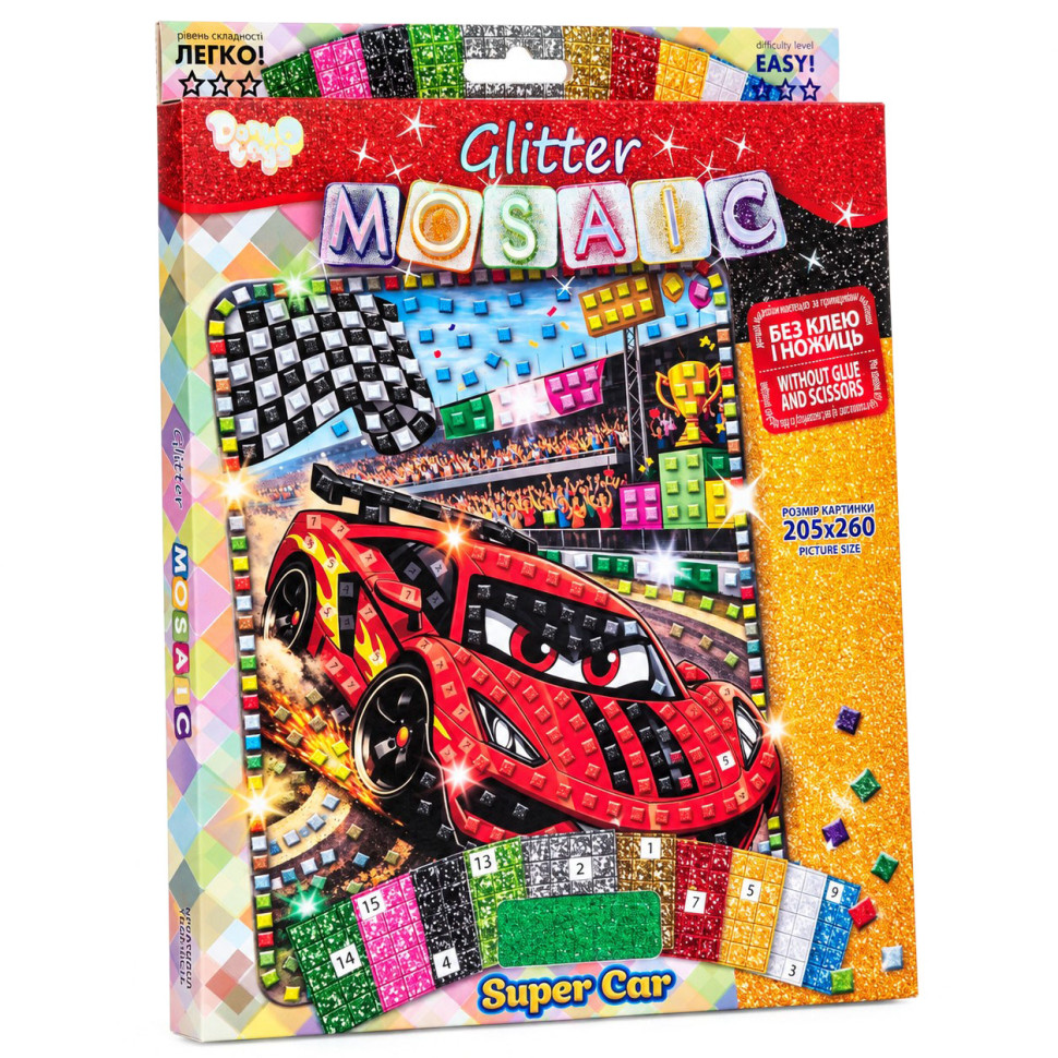Креативна творчість "Блискуча мозаїка Super Car" БМ-04-08 серії "Glitter Mosaic"