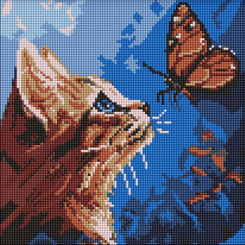 Алмазна мозаїка "Котик та метелик" ©art_selena_ua AMO20076, 30х30 см