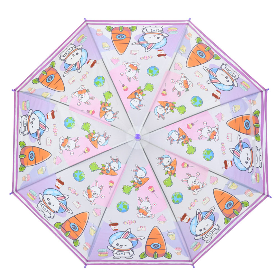 Дитяча парасолька "Кролик космонавт" MK 5790(Violet) довжина 65 см, тростина 60 см, діаметр 84 см, спиця 48 см