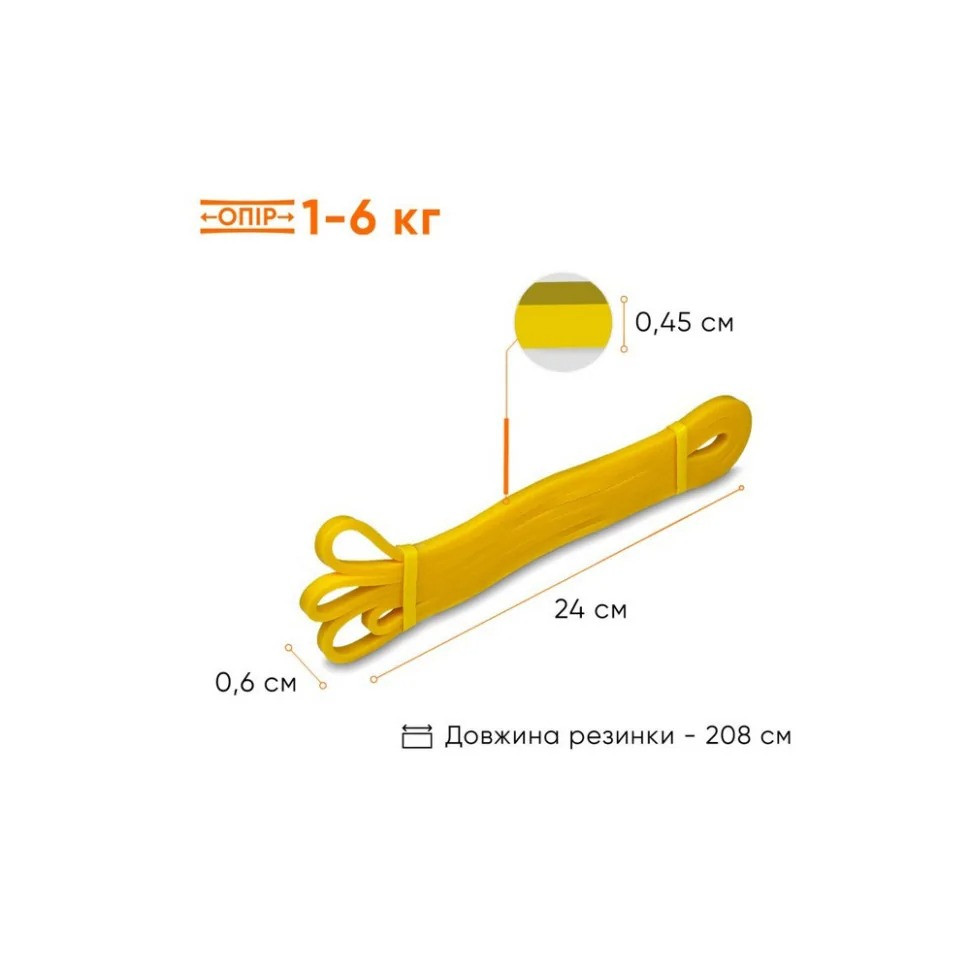 Резиновая петля для фитнеса EF-2654-1 Желтая 1-6 кг — фото 2