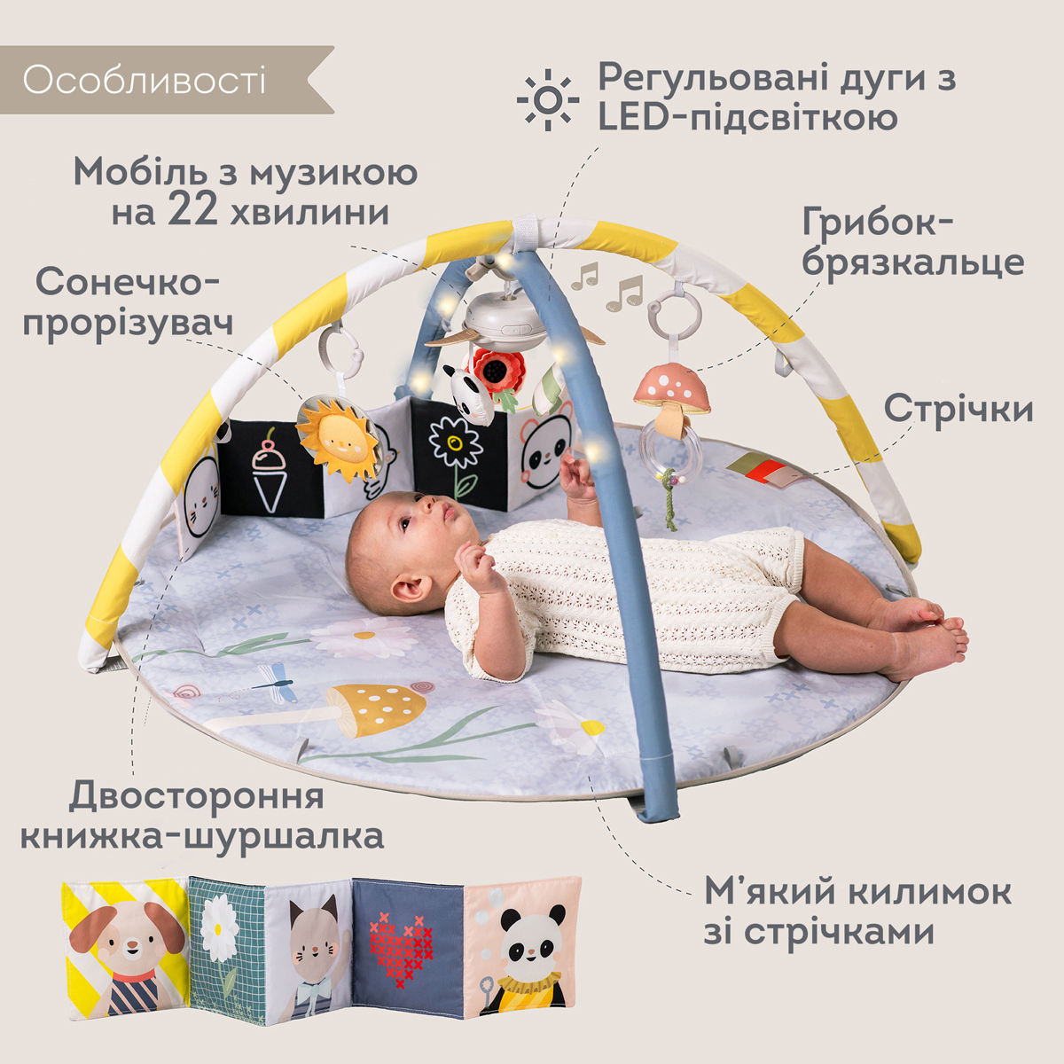 Музичний килимок з дугами, що розвиває, колекції "Квітуча фантазія" – Сонячні Ноти — фото 4