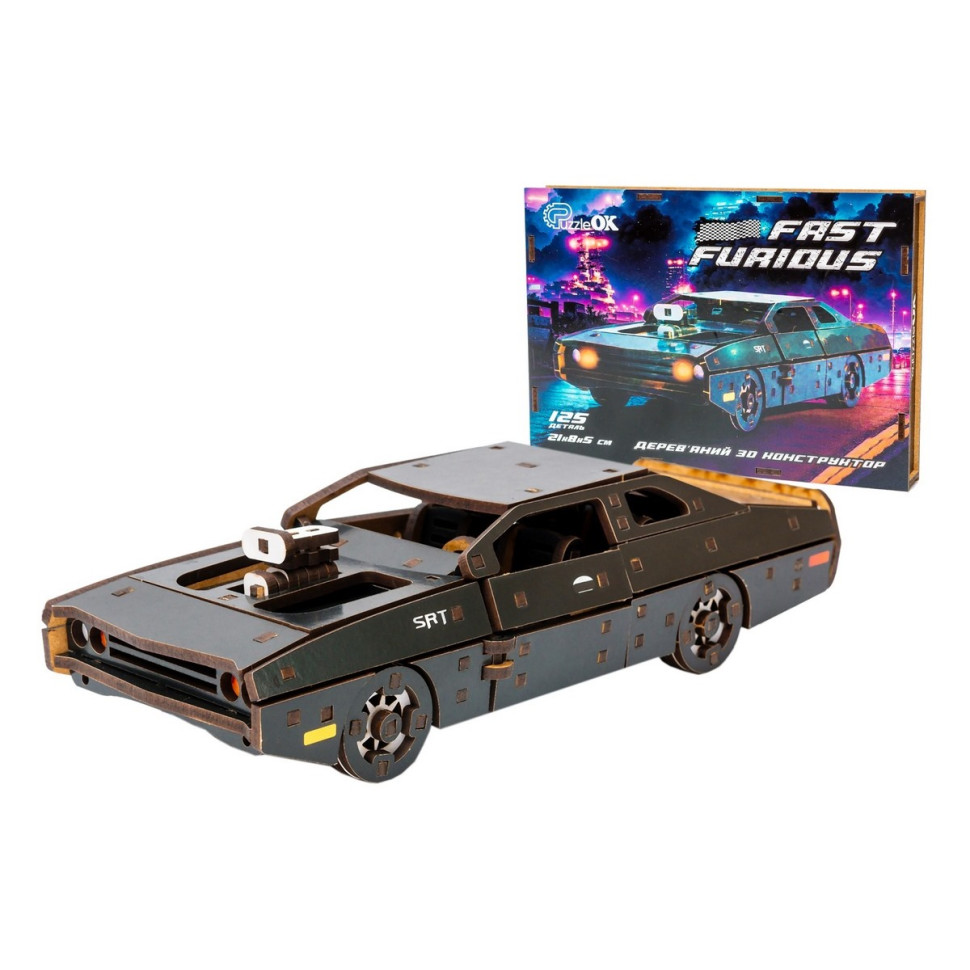 Дерев'яний 3D конструктор "Fast Furious" Puz-62519, 125 деталей, чорний