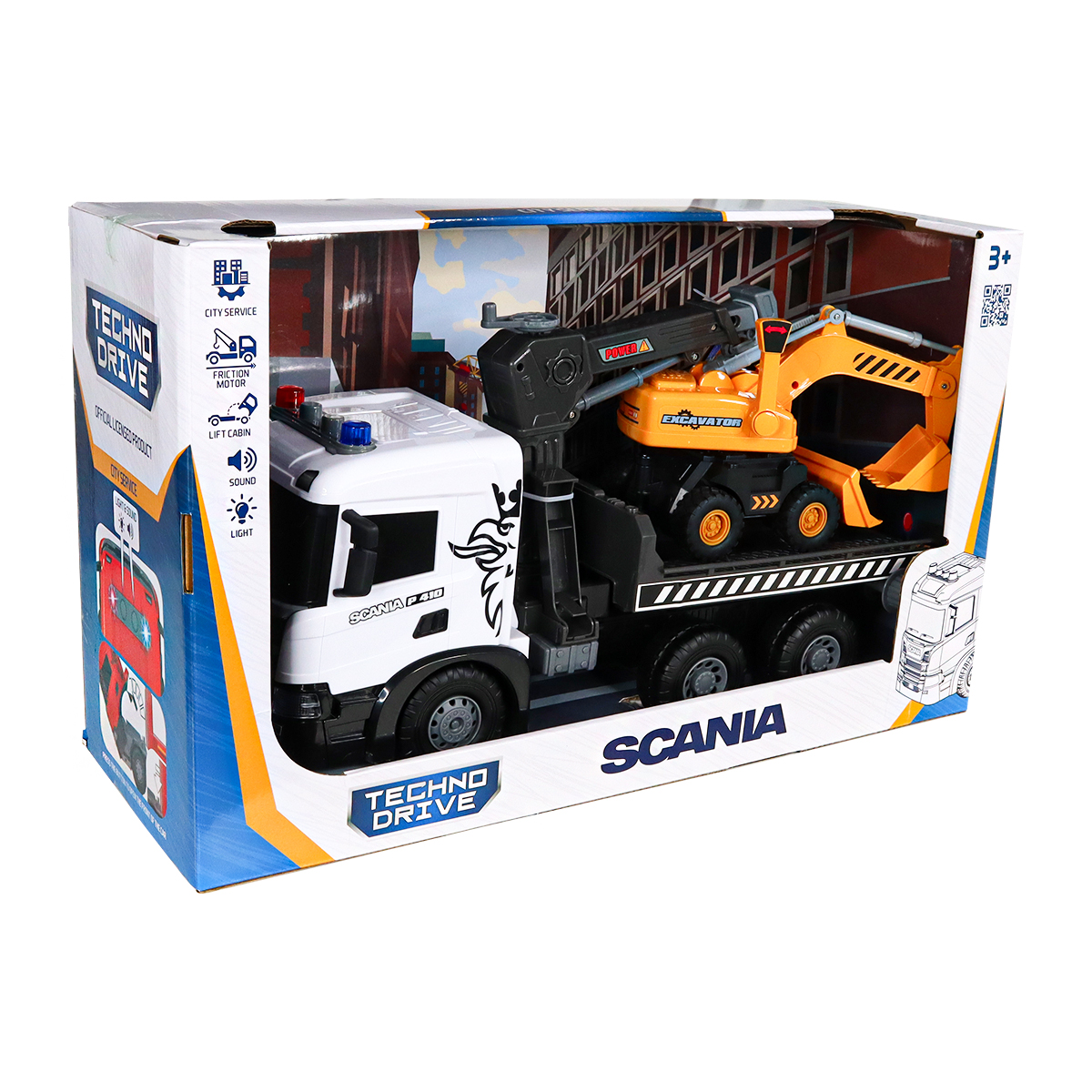Игровой набор серии "Super Big Truck" – Автокран Scania с Экскаватором (свет, звук) — фото 5
