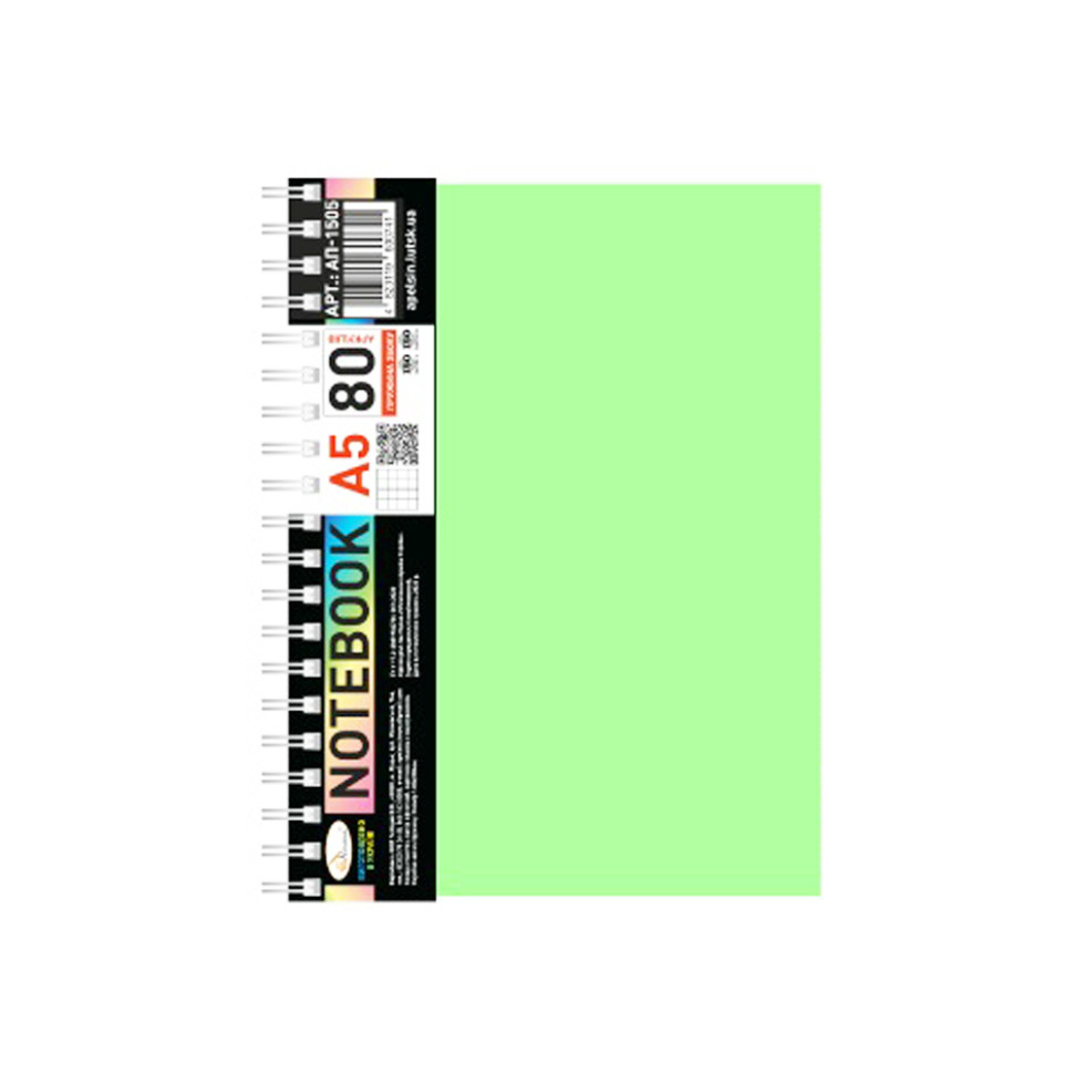 Блокнот А5 АП-1505(Light Green) 80 аркушів, пружина збоку