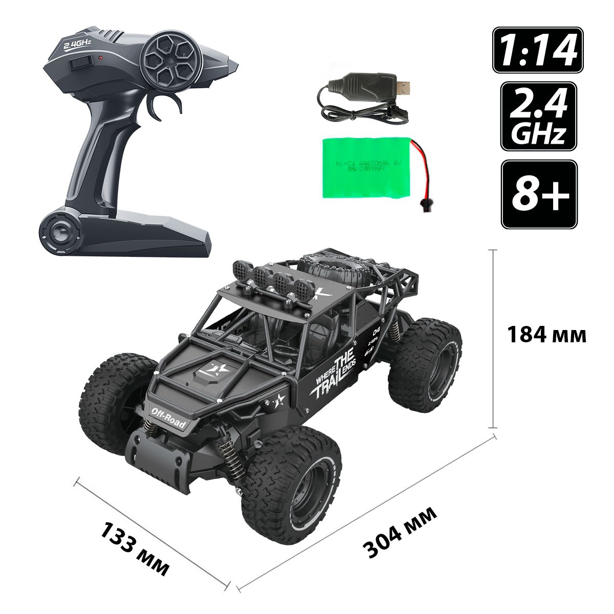 Автомобіль OFF-ROAD Crawler з р/к - RACE (матовий чорний, метал. корпус, акум.6V, 1:14) — фото 11