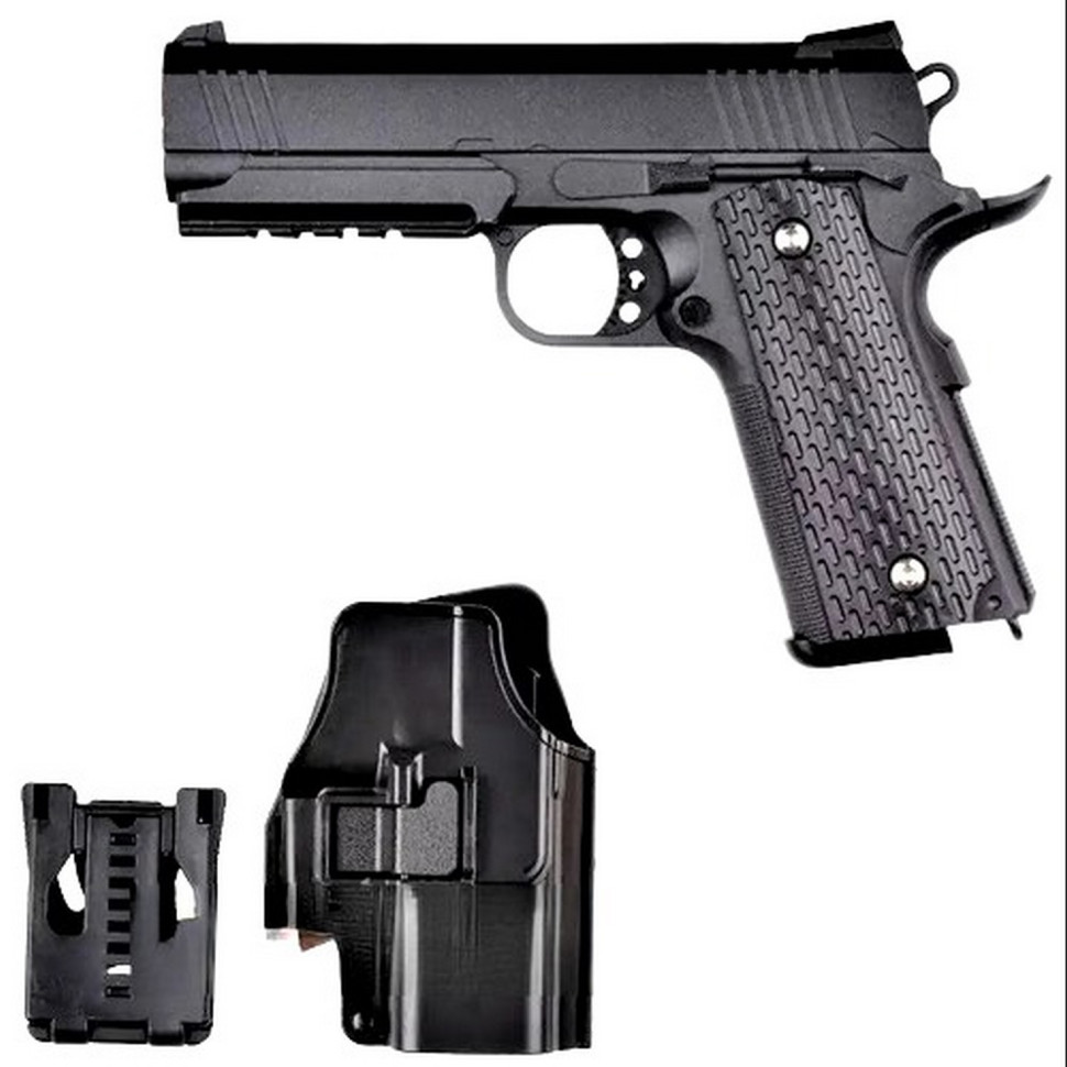 Детский пистолет на пульках "Colt 1911 Rail" Galaxy G25+ металл черный с кобурой — фото 3