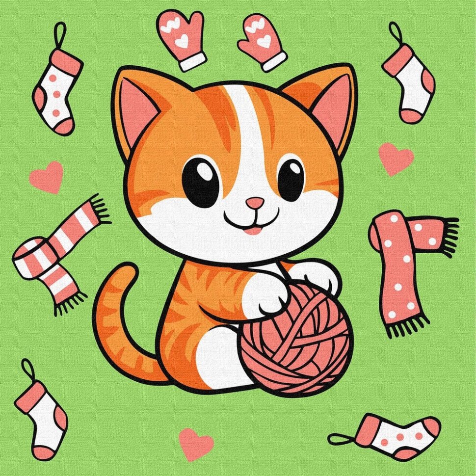 Картина за номерами "Котик і клубочок (картина №1)" ©art_selena_ua KHO1233, 25х25 см