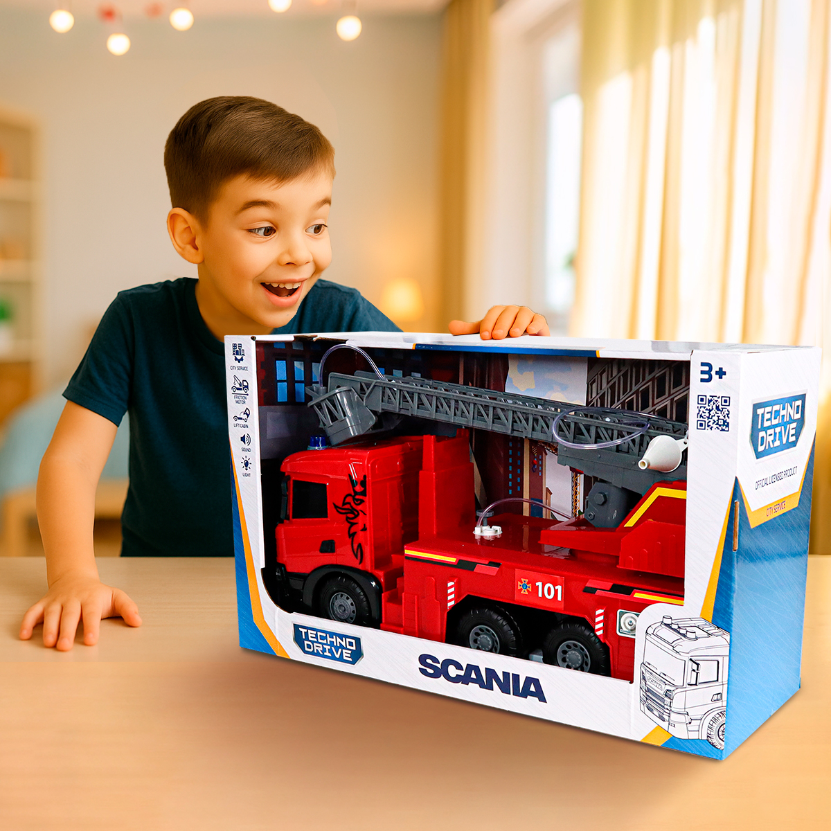 Автомодель серії "Super Big Truck" – Пожежна Машина Scania (світло, звук, функ. води) — фото 2