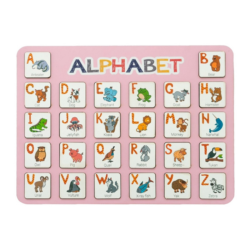 Дерев'яна абетка-вкладиш англійська "ALPHABET" 3240-03-001 рожева 29х39 см