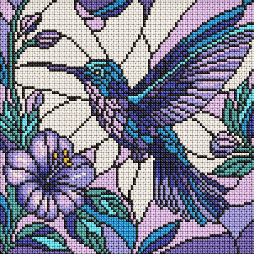 Алмазна мозаїка "Вітраж. Колібрі" ©art_selena_ua AMO8319, 30х30 см