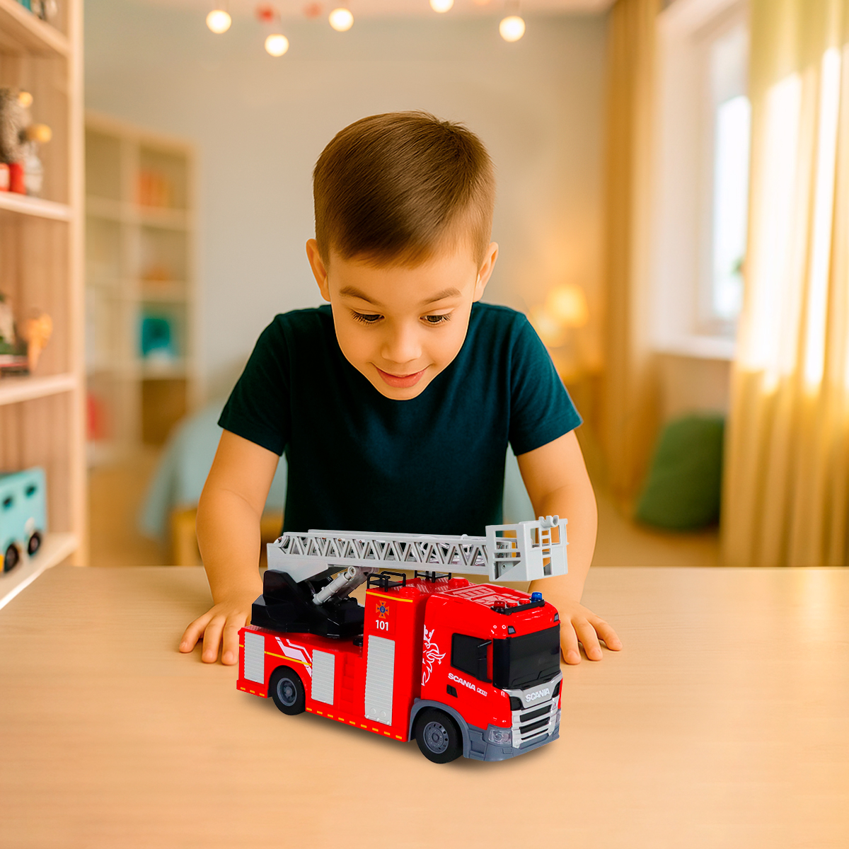 Автомодель серии "Big Truck" – Пожарная Машина Scania (свет, звук, функ. воды) — фото 14