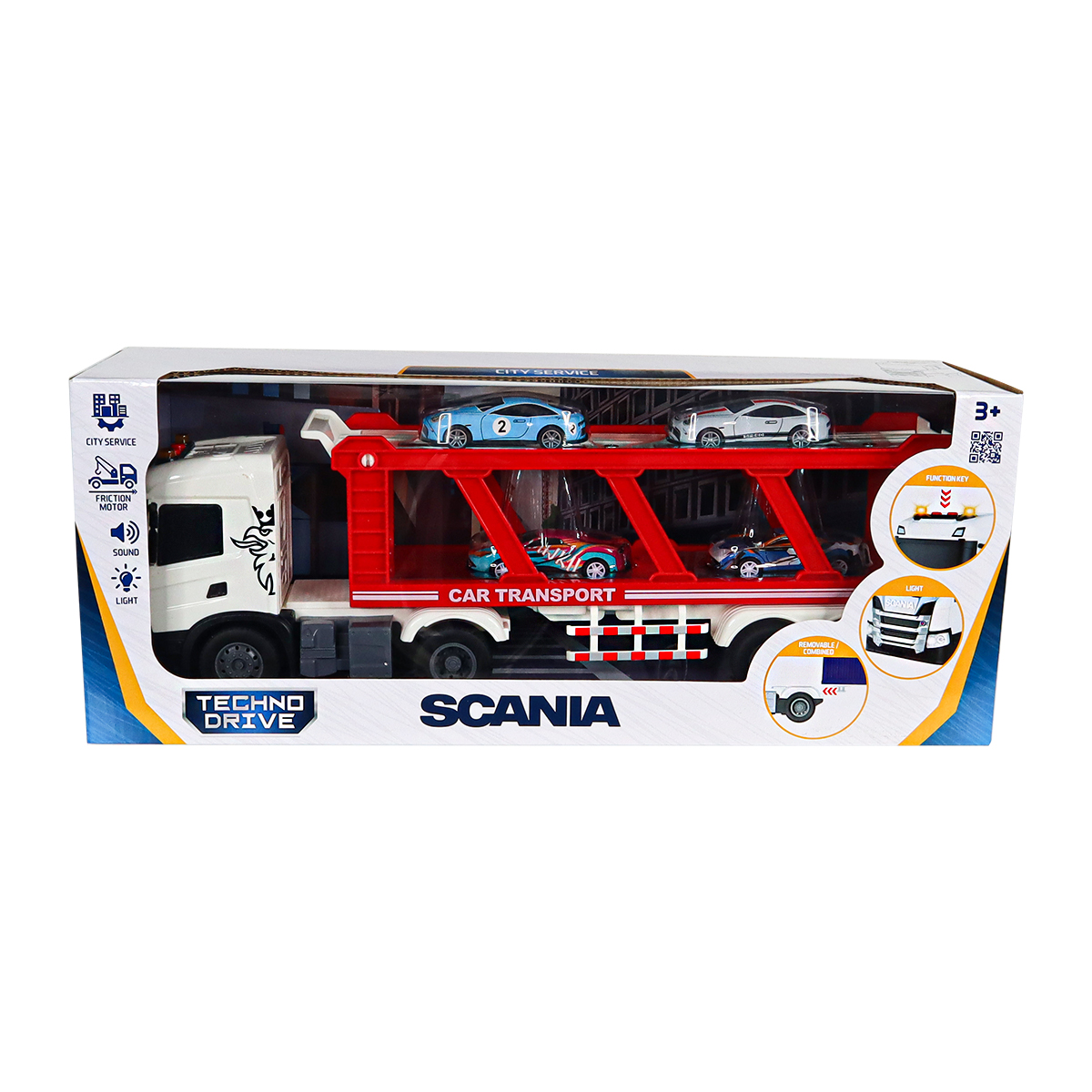 Игровой набор серии "Large Truck" – Автоперевозчик Scania (автоперевозчик, 4 машины, свет, звук) — фото 4