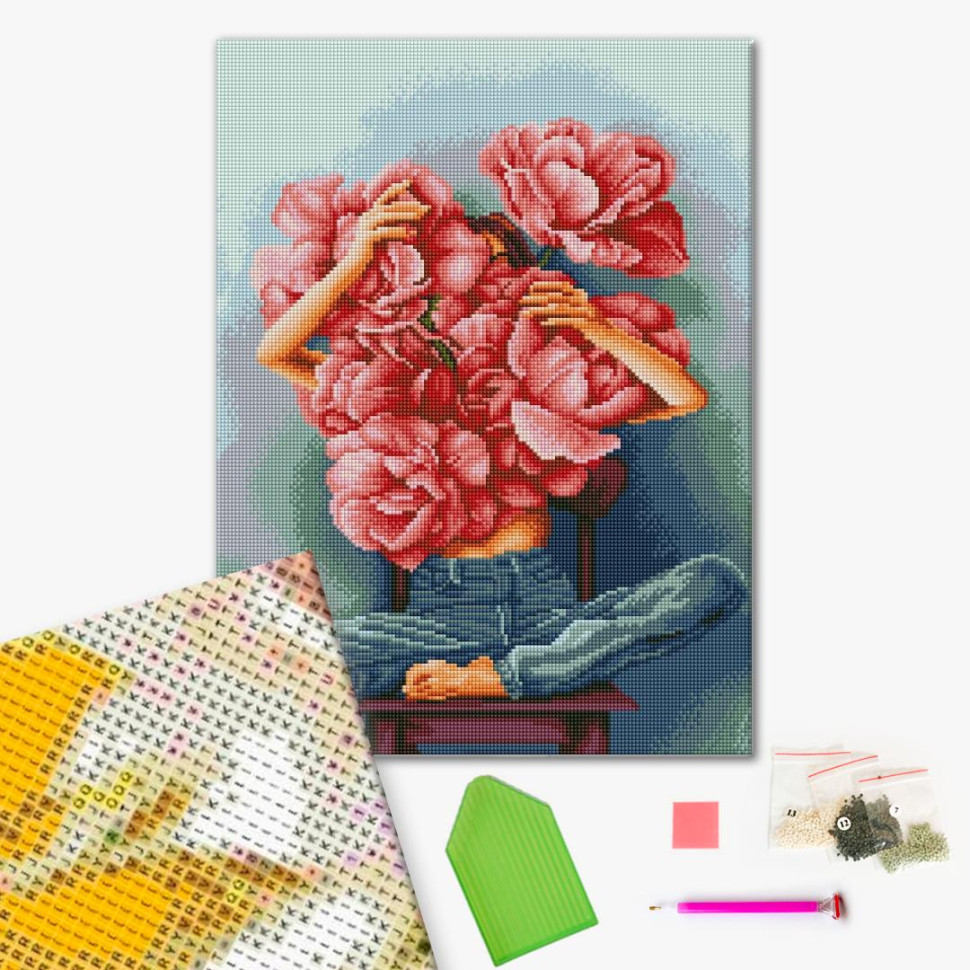 Алмазна мозаїка "Півонії в обіймах" ©Mykhailyshyna Daria DBS1073 Brushme 40х50 см — фото 3