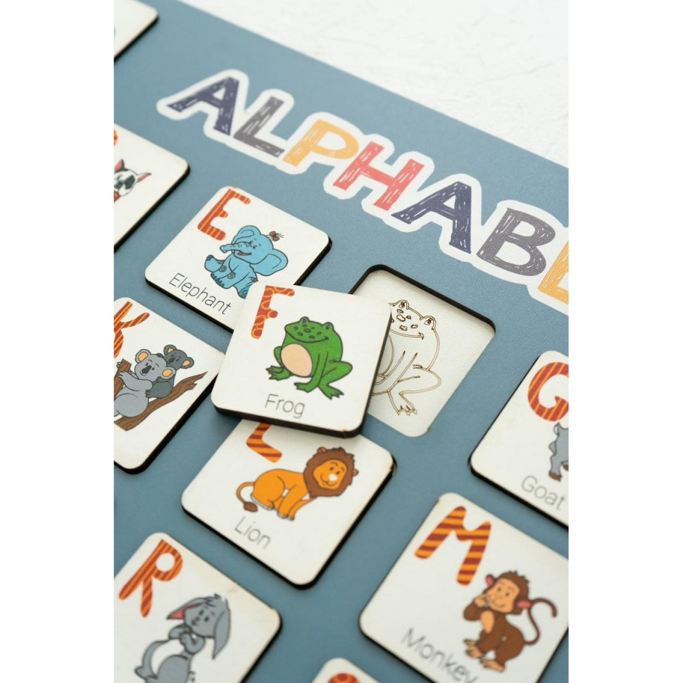 Дерев'яна абетка-вкладиш англійська "ALPHABET" 3240-03-002 синя 29х39 см — фото 5