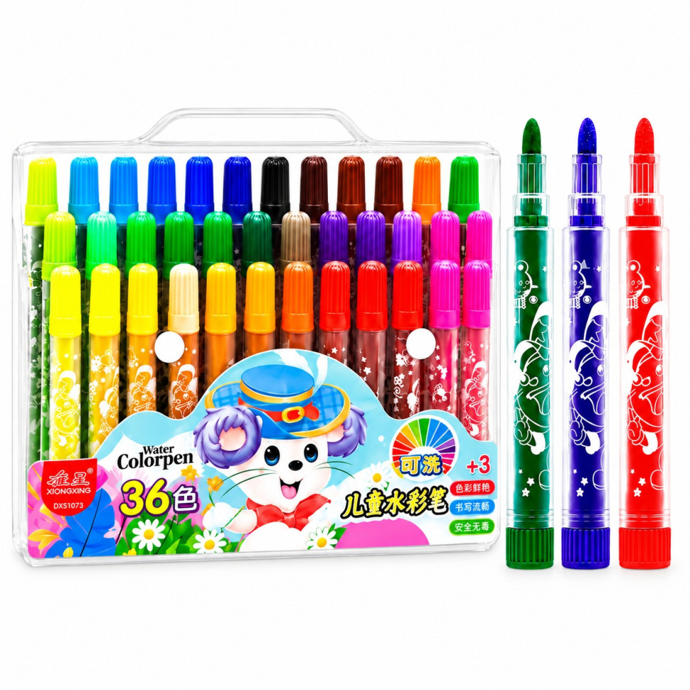 Набір фломастерів "Water color pen" 1103-36-Blue, 118556, 36 кольорів, у сумочці