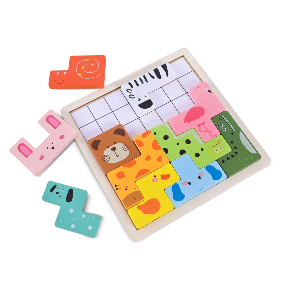 Деревянная логическая игра Animal Tetris C9405 с заданиями, 11 фигурок животных — фото 3