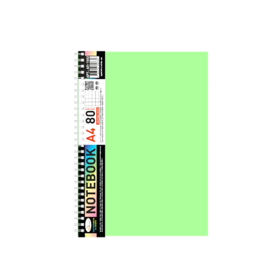 Блокнот А4 АП-1502(Light Green) 80 аркушів, пружина збоку