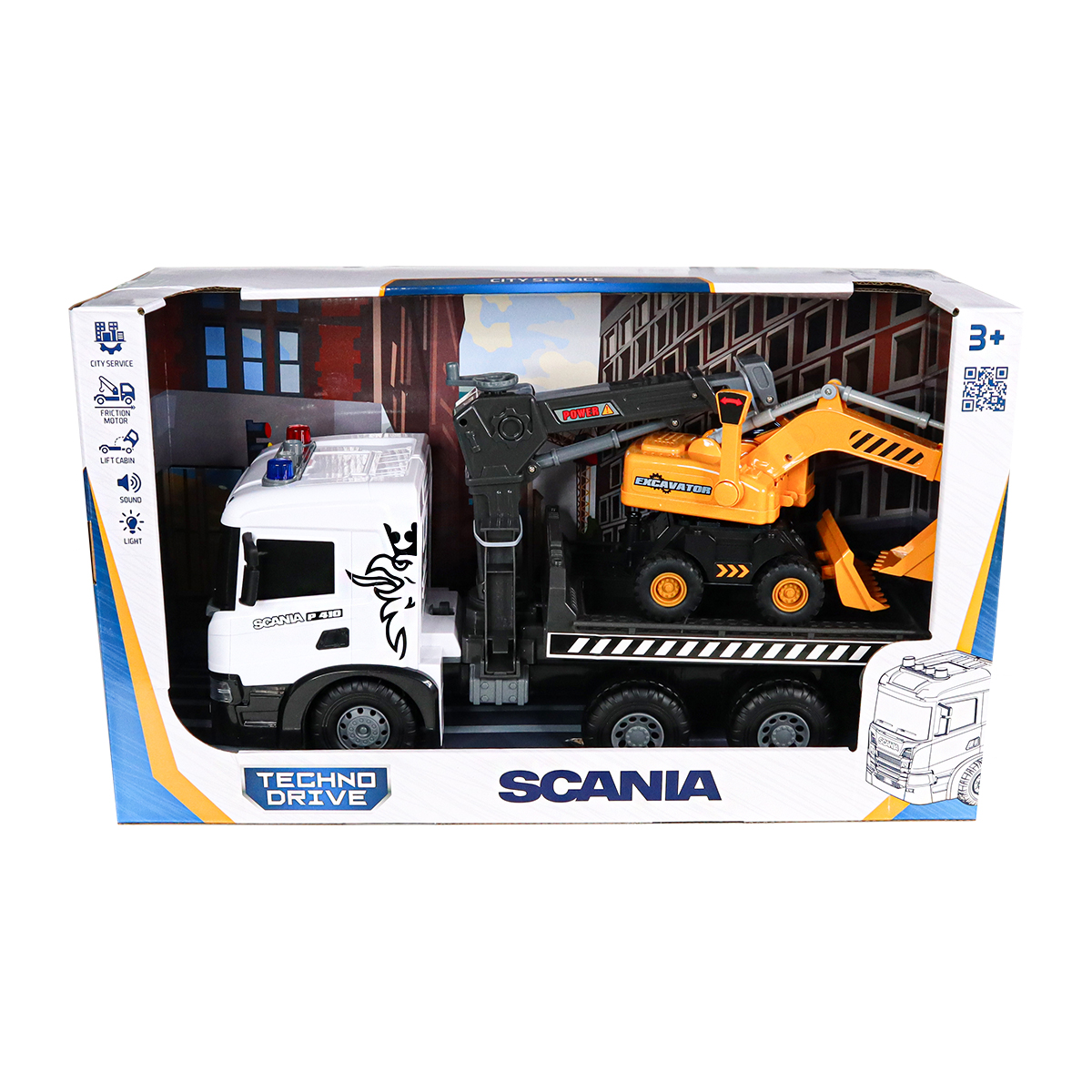 Игровой набор серии "Super Big Truck" – Автокран Scania с Экскаватором (свет, звук) — фото 4