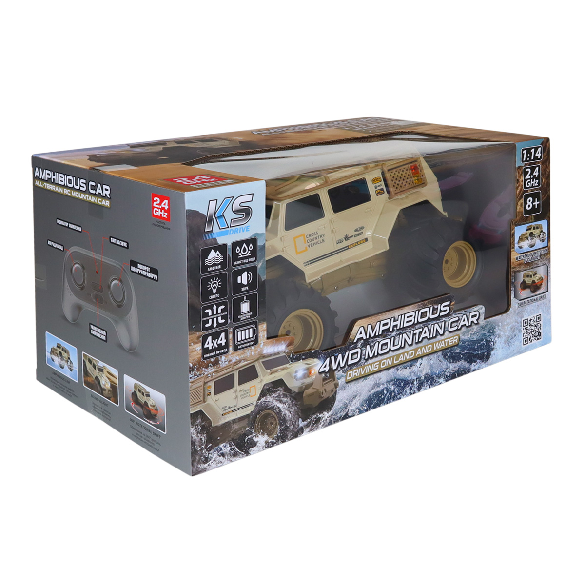 Автомобіль KS Drive на р/к – Amphibious 4WD (1:14, 2.4 ГГц, акум. 3,7 V, світло, звук) — фото 5