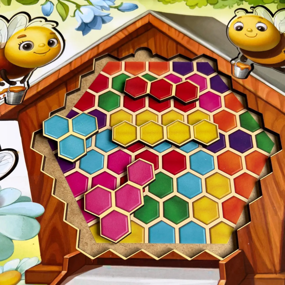 Дерев'яний пазл-вкладиш "Веселі бджілки" Ubumblebees (ПСД165) PSD165 сортер-тетріс — фото 3